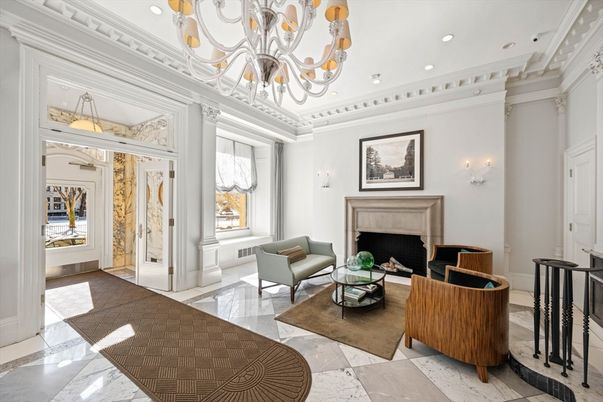 Chandelier, Fireplace, Interior, Living room, Marble, Recessed Lighting