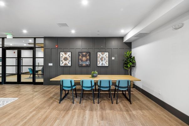 Dining room, Interior, Recessed Lighting, Wood Texture Flooring
