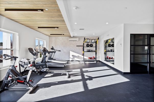 Fitness Equipment, Gym, Interior, Recessed Lighting, Wooden Ceilings