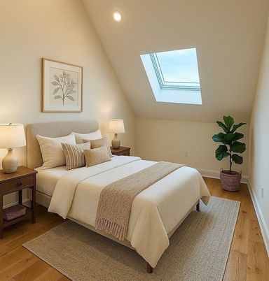 Bedroom, Interior, Recessed Lighting, Wood Texture Flooring