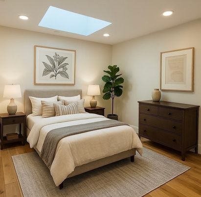 Bedroom, Interior, Recessed Lighting, Wood Texture Flooring
