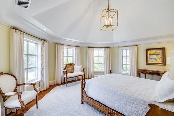 Bedroom, Interior, Pendant Lights, Recessed Lighting, Wood Texture Flooring