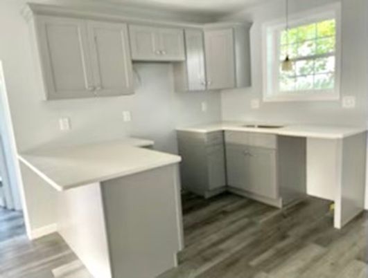 Interior, Kitchen, Pendant Lights, Wood Texture Flooring