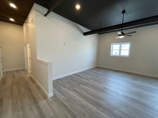 Empty room, Interior, Recessed Lighting, Wood Texture Flooring
