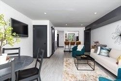 Dining room, Interior, Living room, Recessed Lighting, Wood Texture Flooring