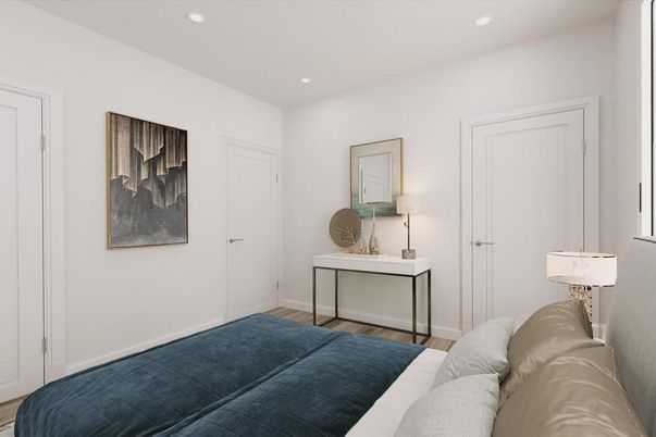 Bedroom, Interior, Recessed Lighting, Wood Texture Flooring