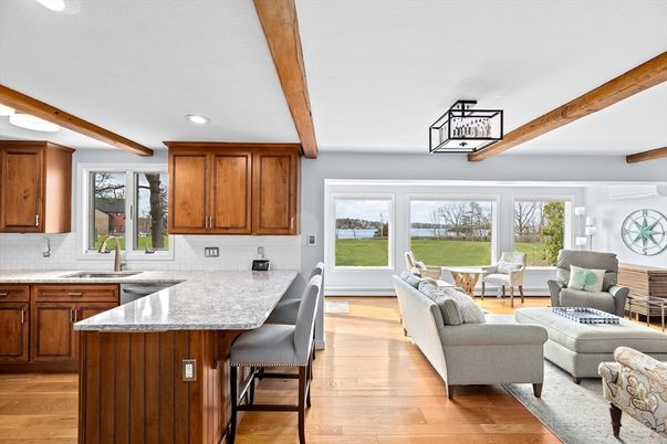 Interior, Kitchen, Living room, Recessed Lighting, Wooden Beams, Wood Texture Flooring