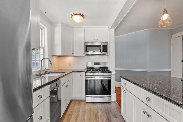 Interior, Kitchen, Pendant Lights, Stainless Steel Appliances, Wood Texture Flooring