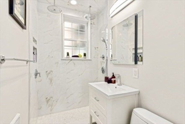 Bathroom, Glass Shower, Interior, Marble Walls, Recessed Lighting