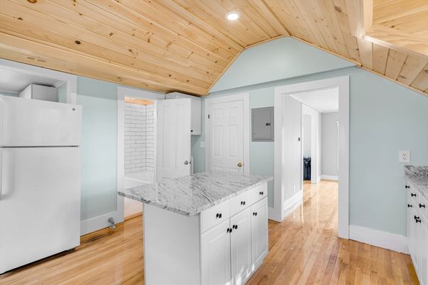 Interior, Kitchen, Recessed Lighting, Wooden Ceilings, Wood Texture Flooring