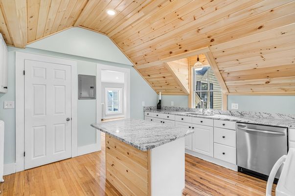 Interior, Kitchen, Recessed Lighting, Wooden Ceilings, Wood Texture Flooring