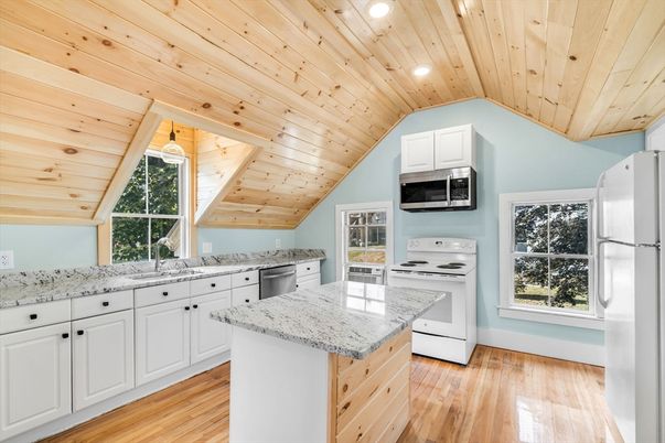 Interior, Kitchen, Recessed Lighting, Wooden Ceilings, Wood Texture Flooring