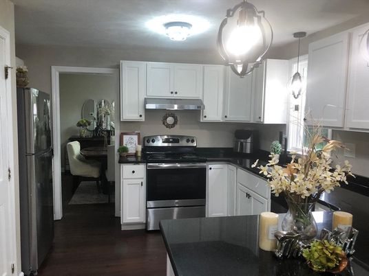 Interior, Kitchen, Pendant Lights, Stainless Steel Appliances, Wood Texture Flooring