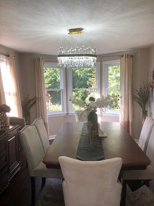 Dining room, Interior, Pendant Lights, Wood Texture Flooring