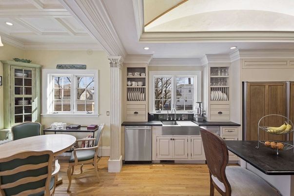 Dining room, Interior, Kitchen, Recessed Lighting, Stainless Steel Appliances, Wood Texture Flooring