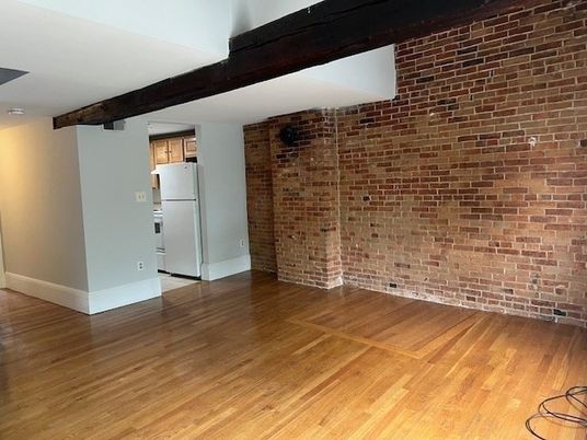 Empty room, Interior, Kitchen, Stone Walls, Wood Texture Flooring