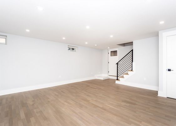 Empty room, Interior, Recessed Lighting, Wood Texture Flooring