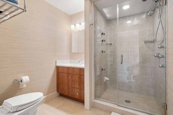 Bathroom, Glass Shower, Interior, Recessed Lighting