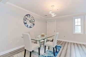 Dining room, Interior, Pendant Lights, Wood Texture Flooring