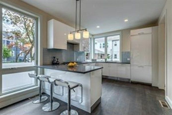 Chandelier, Interior, Kitchen, Pendant Lights, Recessed Lighting, Stainless Steel Appliances, Wood Texture Flooring
