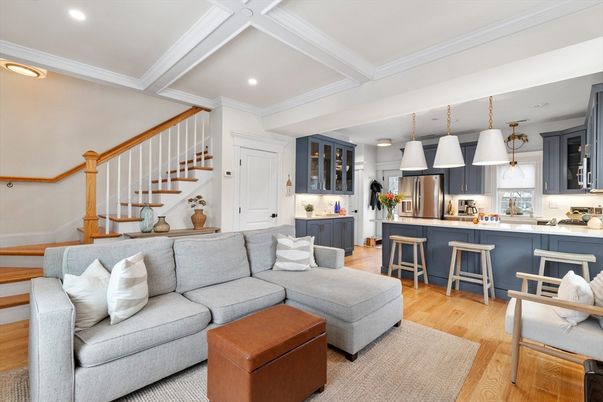 Interior, Kitchen, Living room, Pendant Lights, Recessed Lighting, Stainless Steel Appliances, Wood Texture Flooring