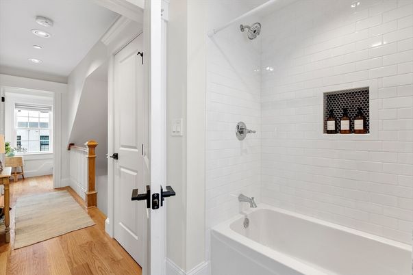 Bathroom, Interior, Recessed Lighting, Wood Texture Flooring
