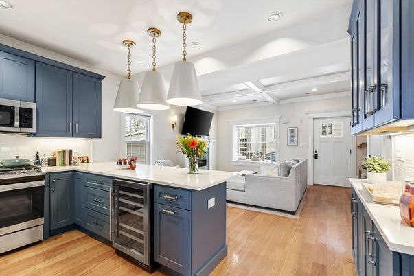 Interior, Kitchen, Living room, Pendant Lights, Recessed Lighting, Stainless Steel Appliances, Wood Texture Flooring