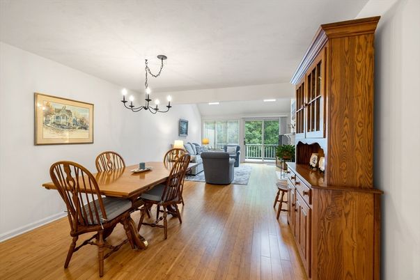 Chandelier, Dining room, Interior, Living room, Recessed Lighting, Wood Texture Flooring