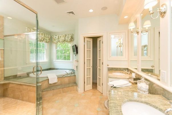 Bathroom, Dual Sink Vanities, Glass Shower, Interior, Recessed Lighting