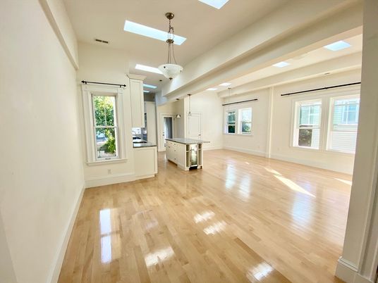 Empty room, Interior, Kitchen, Pendant Lights, Wood Texture Flooring