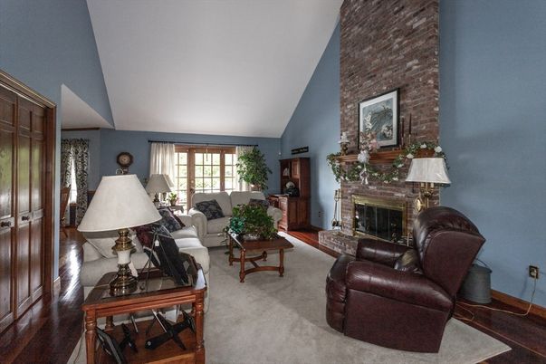 Fireplace, Interior, Living room, Stone Walls, Wood Texture Flooring