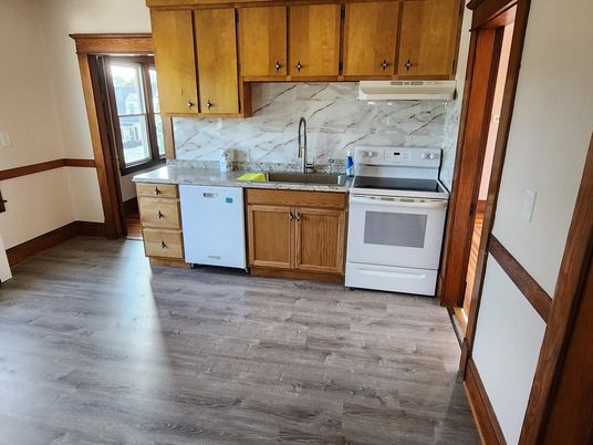 Interior, Kitchen, Marble Walls, Wood Texture Flooring