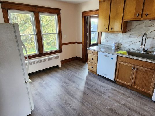 Interior, Kitchen, Marble Walls, Wood Texture Flooring