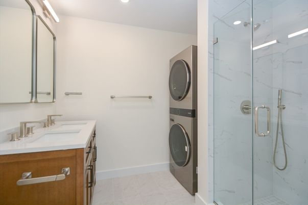 Bathroom, Glass Shower, Interior, Marble, Marble Walls, Recessed Lighting