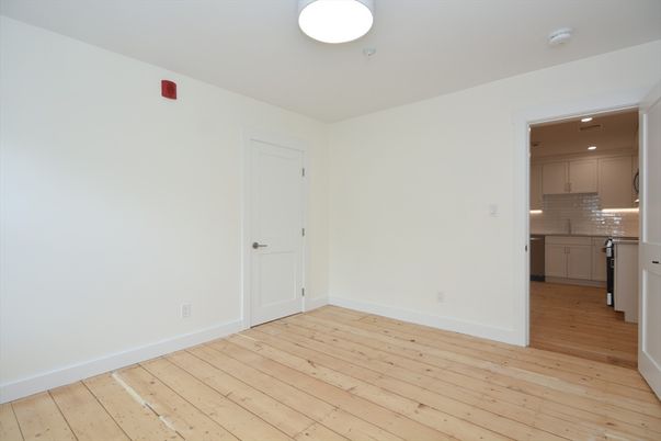 Empty room, Interior, Kitchen, Recessed Lighting, Wood Texture Flooring