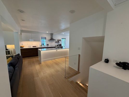 Interior, Kitchen, Recessed Lighting, Wood Texture Flooring