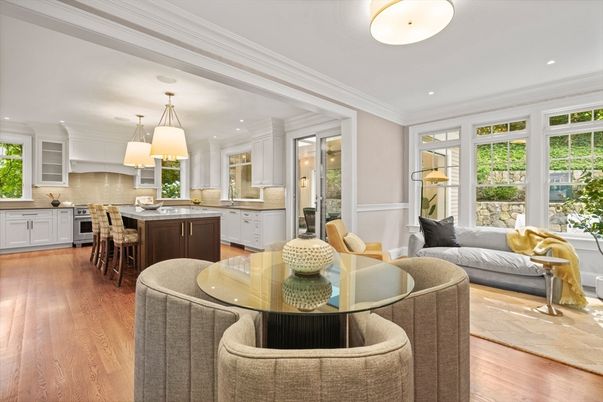 Dining room, Interior, Kitchen, Living room, Pendant Lights, Recessed Lighting, Wood Texture Flooring