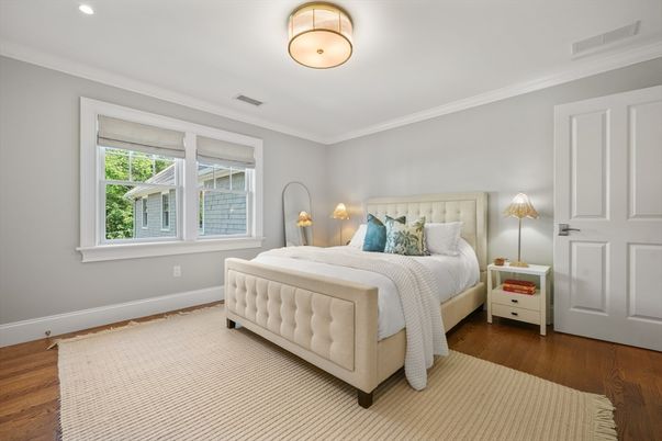 Bedroom, Interior, Recessed Lighting, Wood Texture Flooring