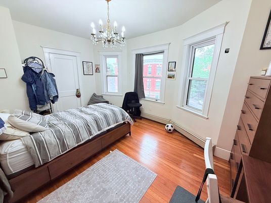 Bedroom, Chandelier, Interior, Wood Texture Flooring