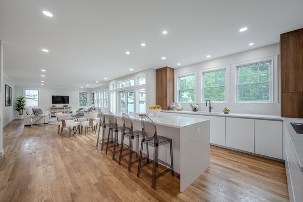 Dining room, Interior, Kitchen, Living room, Recessed Lighting, Wood Texture Flooring