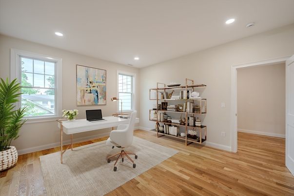 Home Office, Interior, Recessed Lighting, Wood Texture Flooring