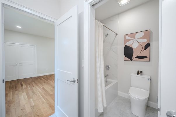 Bathroom, Interior, Recessed Lighting, Wood Texture Flooring