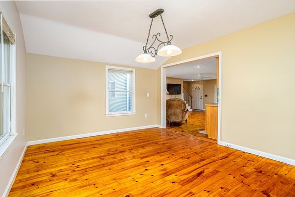 Empty room, Interior, Pendant Lights, Recessed Lighting, Wood Texture Flooring