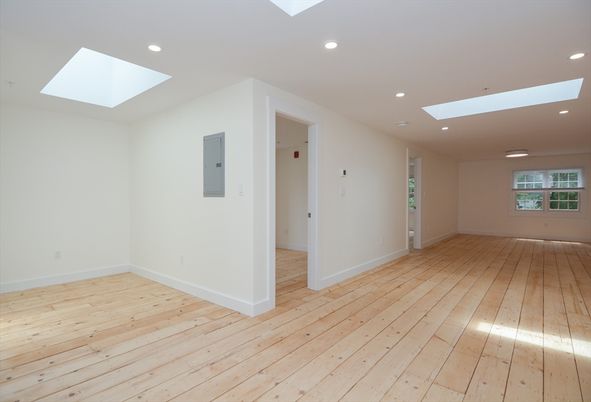 Elevator, Empty room, Interior, Recessed Lighting, Wood Texture Flooring