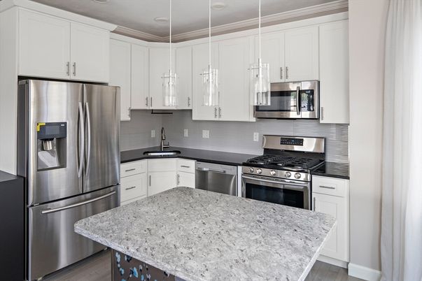 Interior, Kitchen, Pendant Lights, Stainless Steel Appliances, Wood Texture Flooring