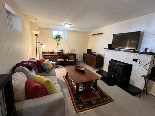 Dining room, Fireplace, Interior, Living room, Stone Walls