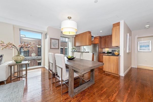 Dining room, Interior, Kitchen, Recessed Lighting, Wood Texture Flooring