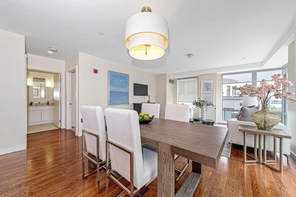 Dining room, Interior, Recessed Lighting, Wood Texture Flooring