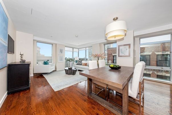 Dining room, Interior, Living room, Recessed Lighting, Wood Texture Flooring