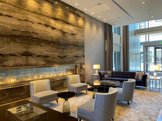 Fireplace, Interior, Living room, Recessed Lighting, Wooden Walls